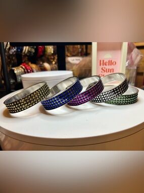 Lot of 5 Colorful Rhinestone Bangle Bracelets Lot A031